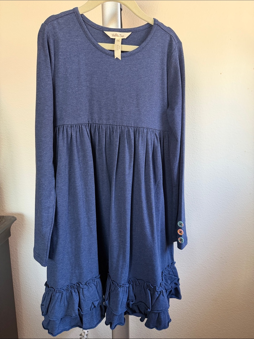 Matilda Jane Navy Blue Long-Sleeve Ruffle-Hem Dress